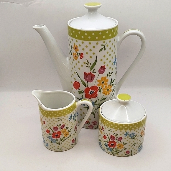 Vintage MilleFleur Avant Garde Coffee Pot and Cream & sugar Made in Japan - Picture 3 of 14